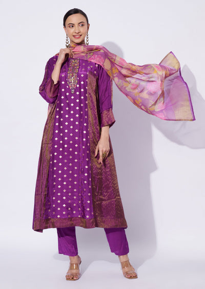 Purple Banaras Anarkali Suit
