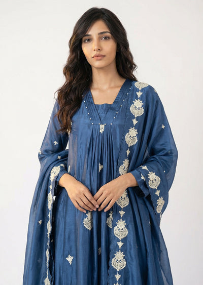 Elegant Navy Blue Chinnon Anarkali Suit