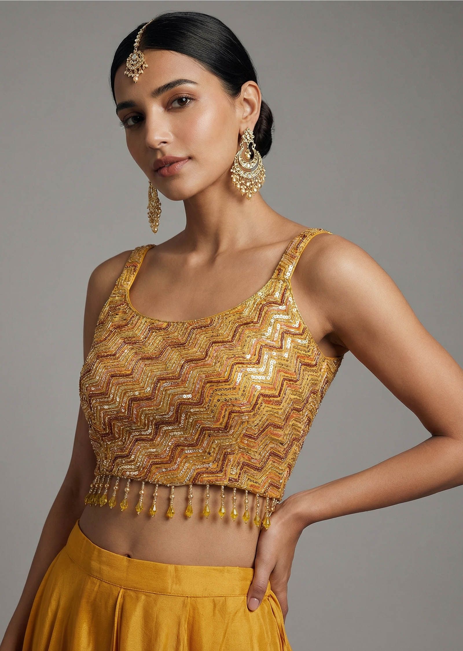 Mustard Indo-Western Set With Cape