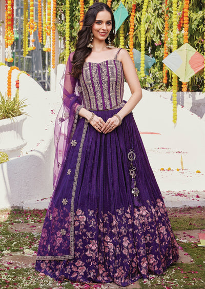 Purple crepe corset lehenga