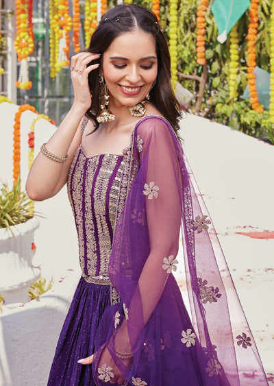 Purple crepe corset lehenga