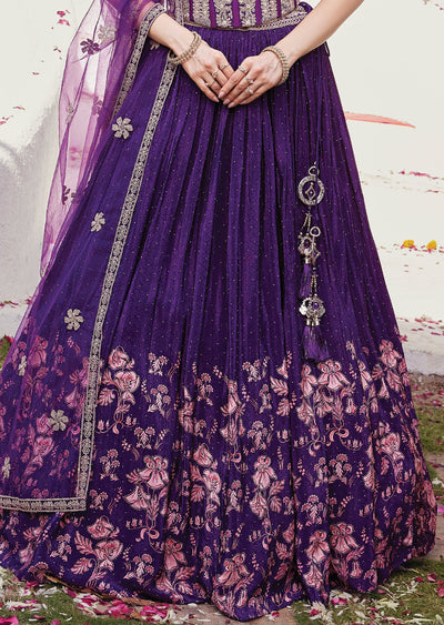 Purple crepe corset lehenga