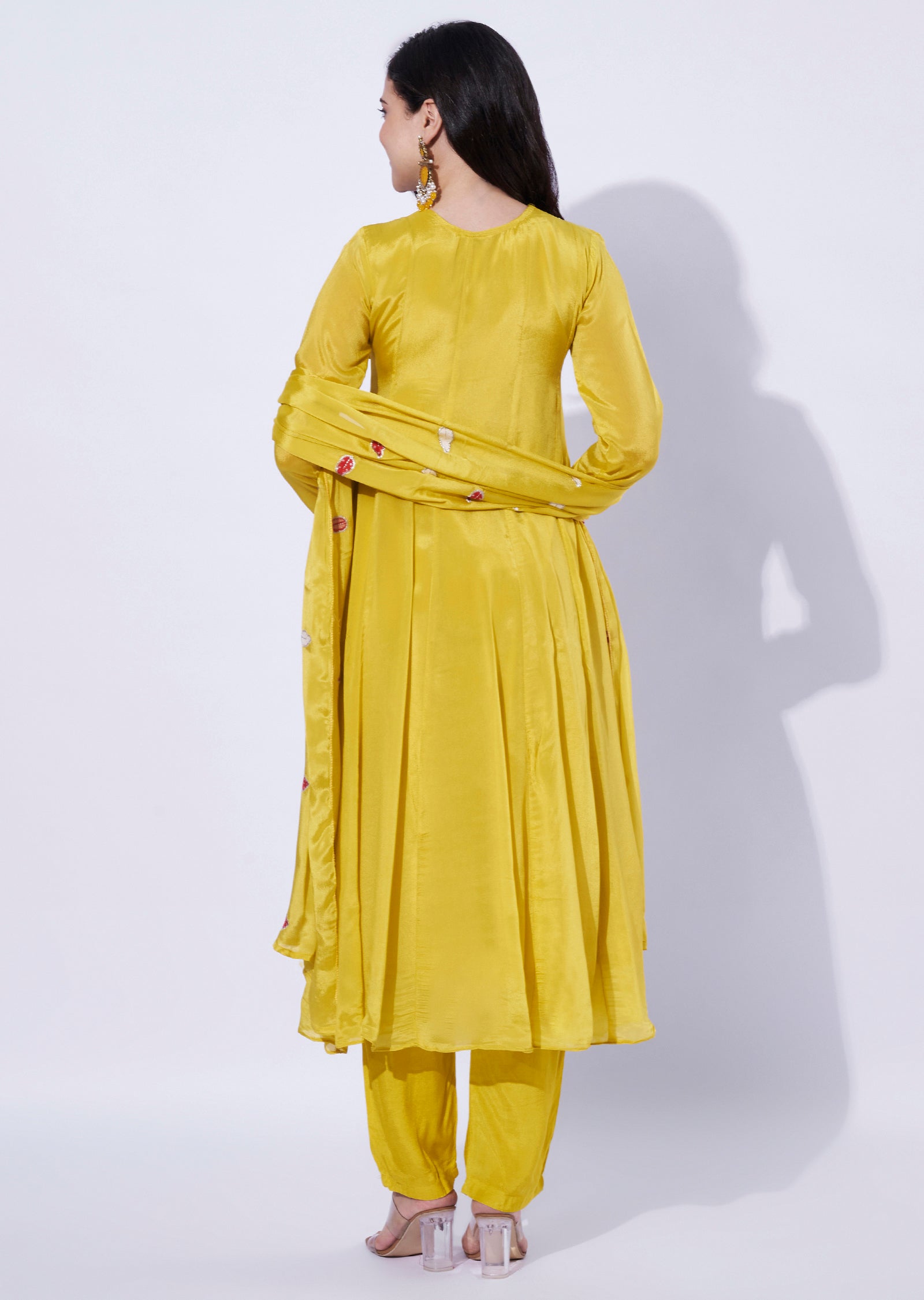 Yellow Chinnon Anarkali Suit