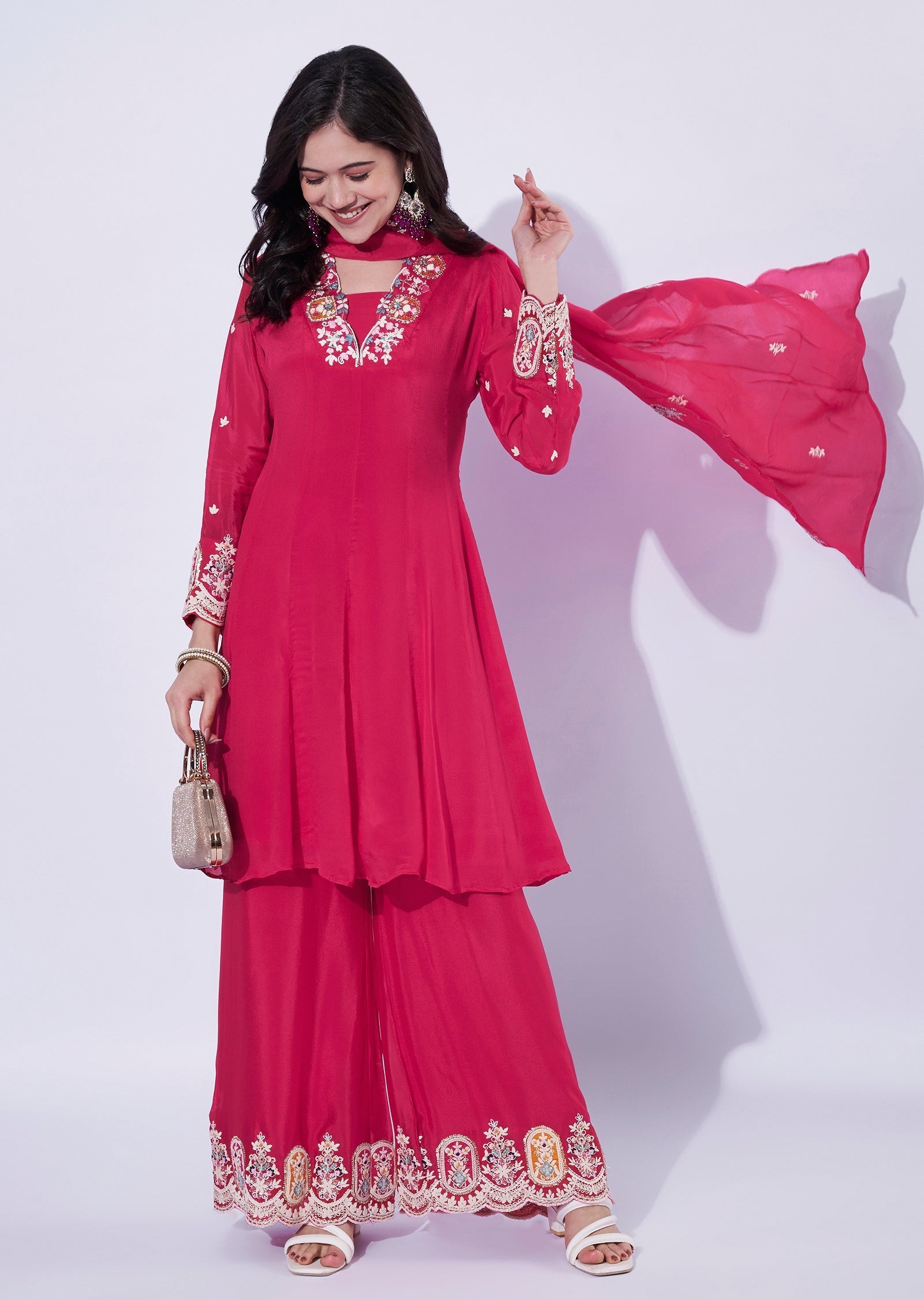 Pink Chinnon Sharara Set