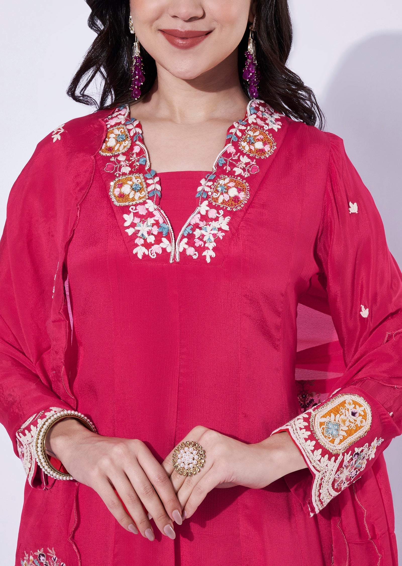Pink Chinnon Sharara Set