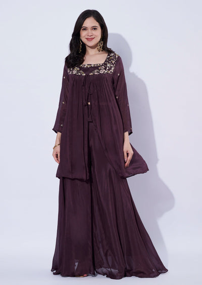 Brown Chinnon Palazzo Set