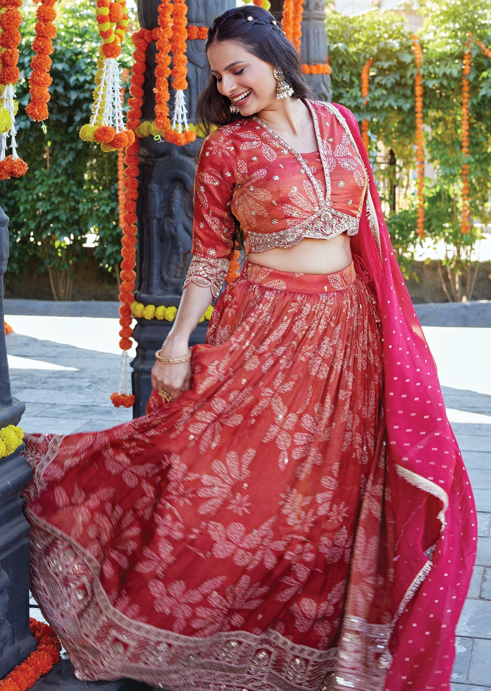 Rusty red silk lehenga