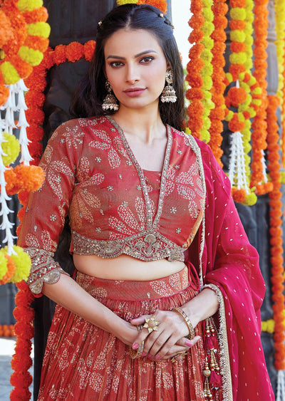 Rusty red silk lehenga