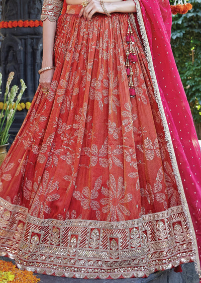 Rusty red silk lehenga