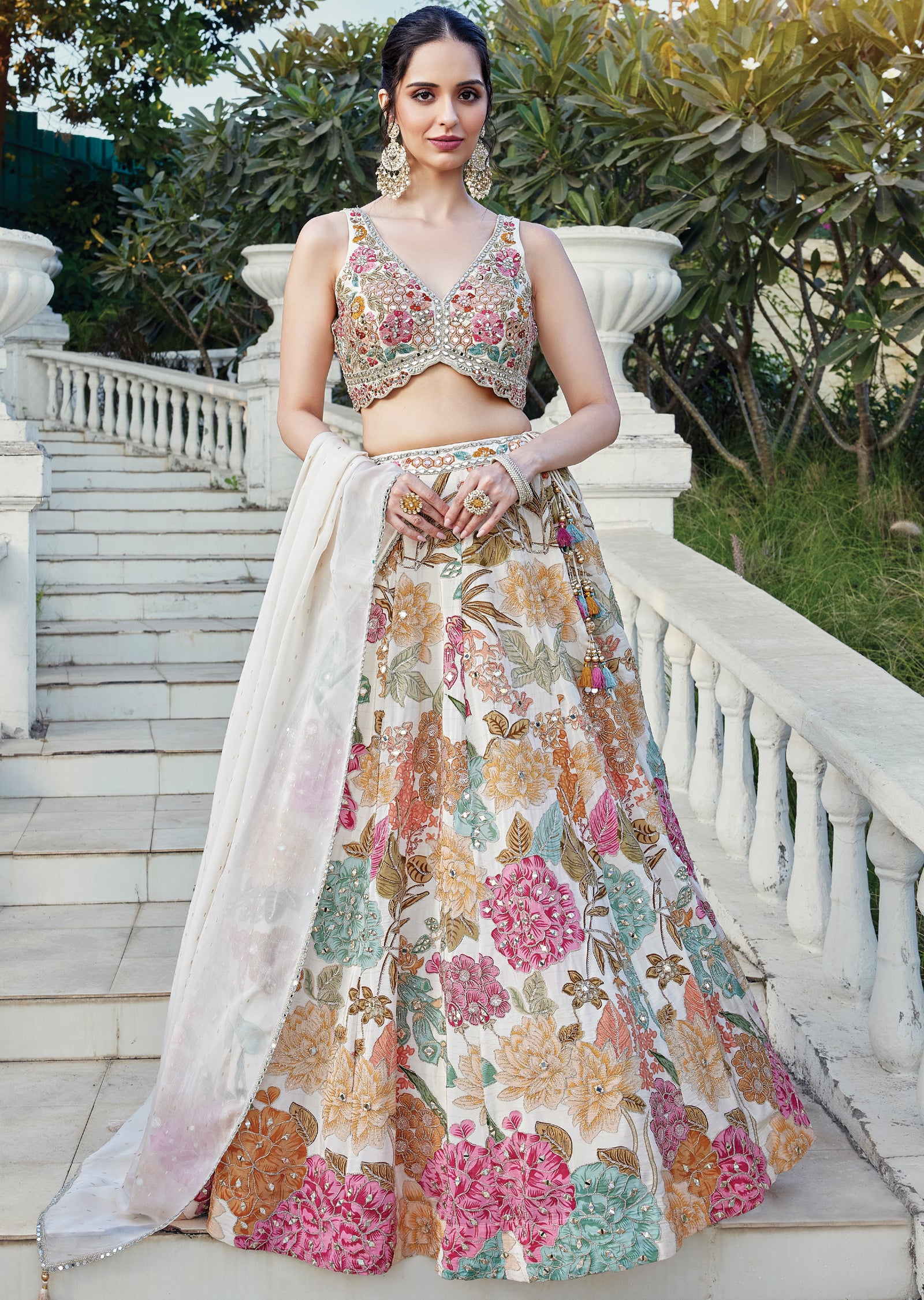 Elegent Cream Chinnon Lehenga Set