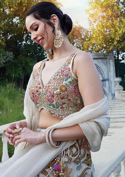 Elegent Cream Chinnon Lehenga Set