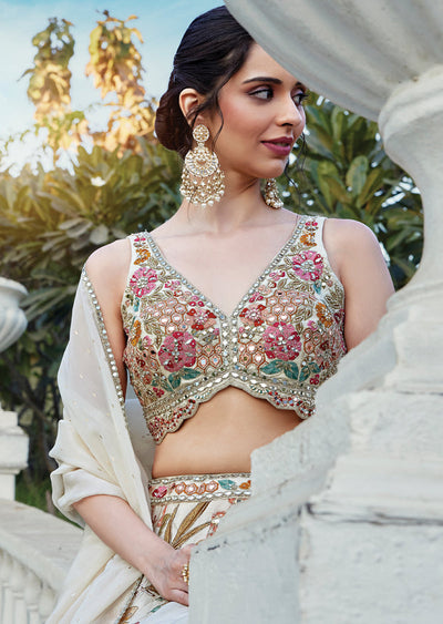 Elegant Cream Chinnon Lehenga Set
