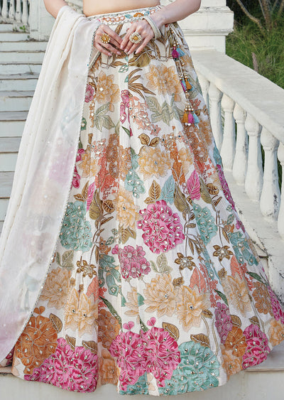 Elegant Cream Chinnon Lehenga Set
