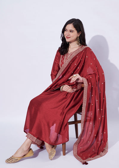 Red Tissue Anarkali Suit