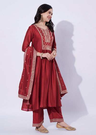 Red Tissue Anarkali Suit