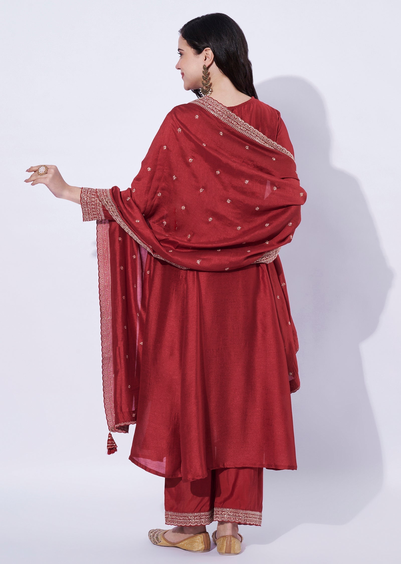 Red Tissue Anarkali Suit