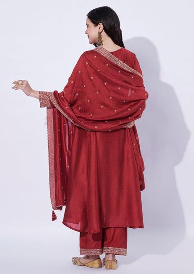 Red Tissue Anarkali Suit