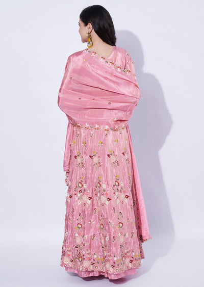 Pink Tissue Front-Slit Anarkali Suit