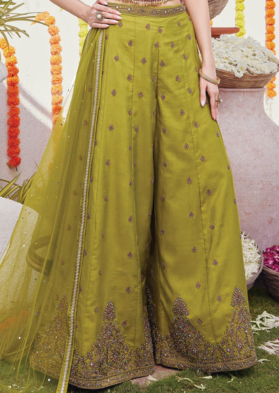 Olive green silk Sharara set