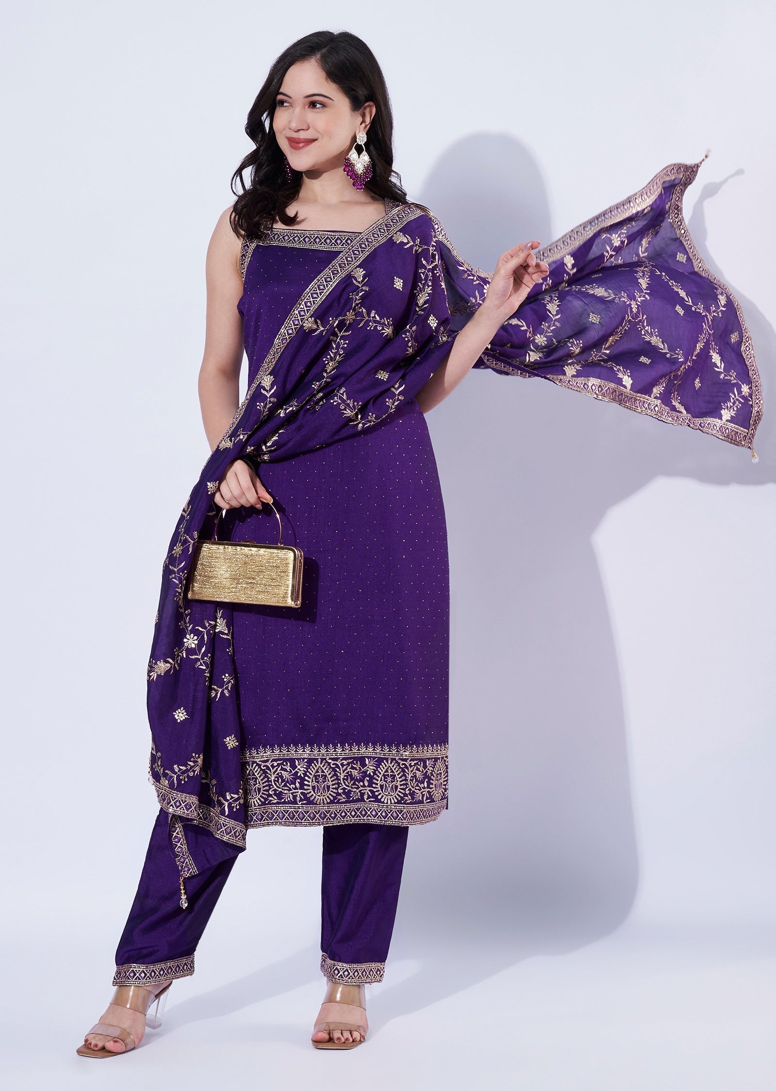 Purple Tissue Straight Cut Suit