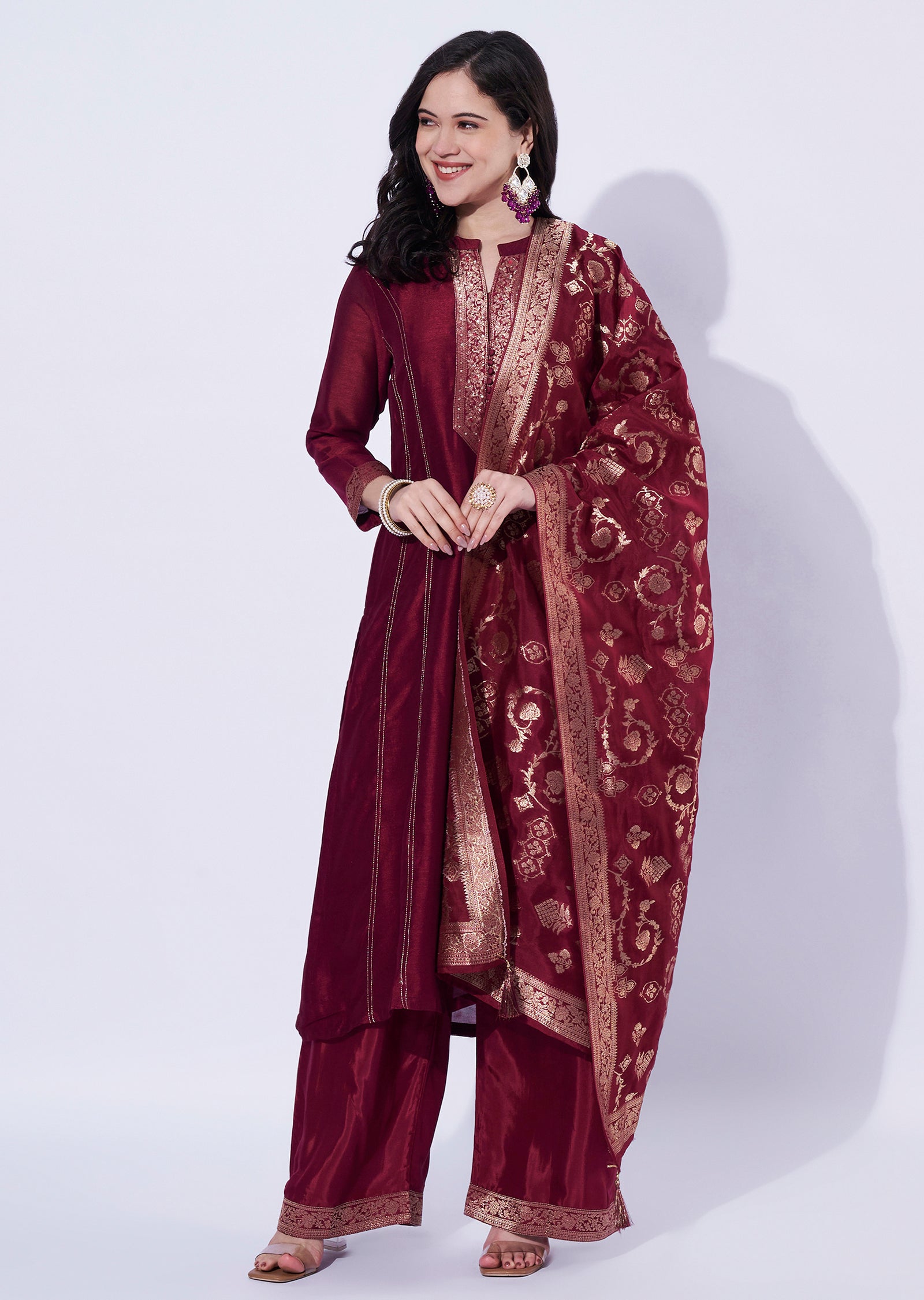 Maroon Silk Straight Cut Suit