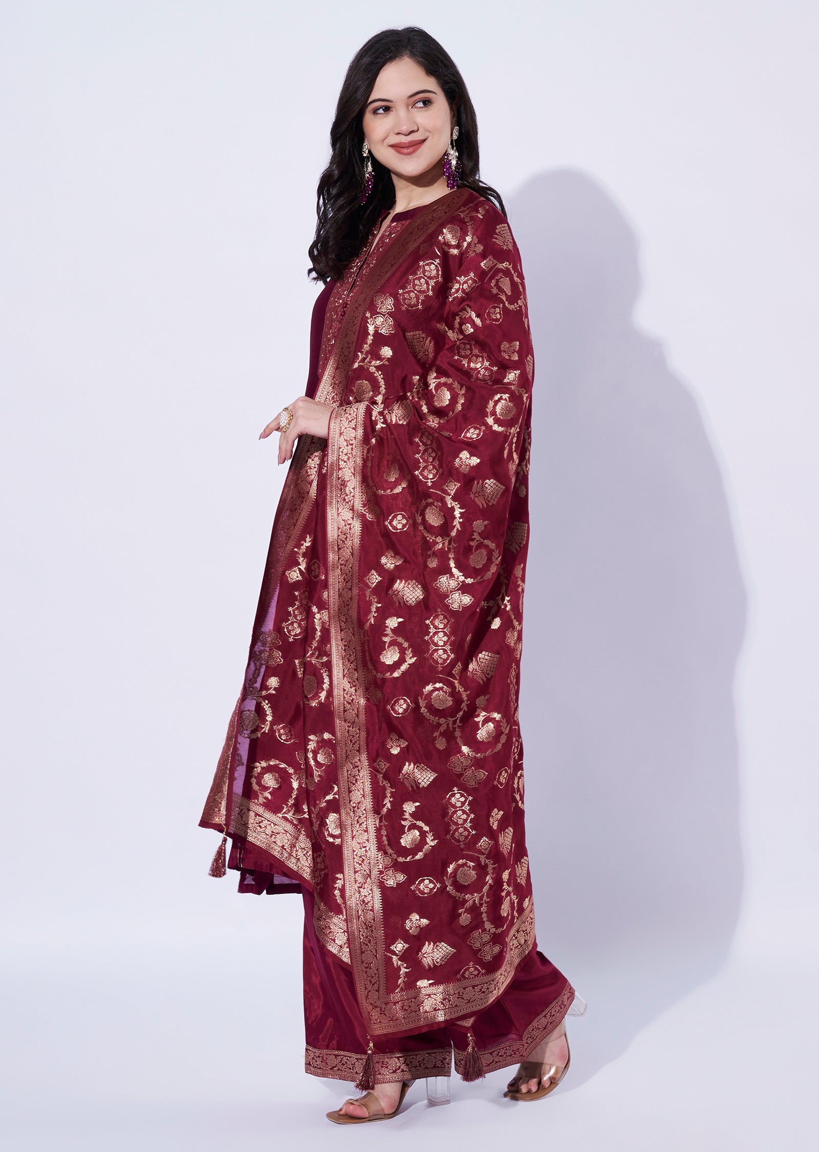 Maroon Silk Straight Cut Suit