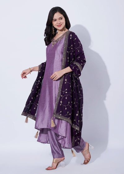 Lavender Tissue Anarkali Suit