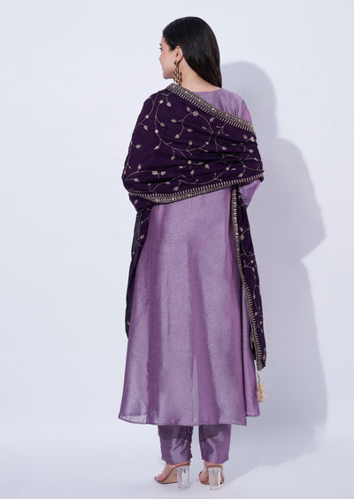 Lavender Tissue Anarkali Suit