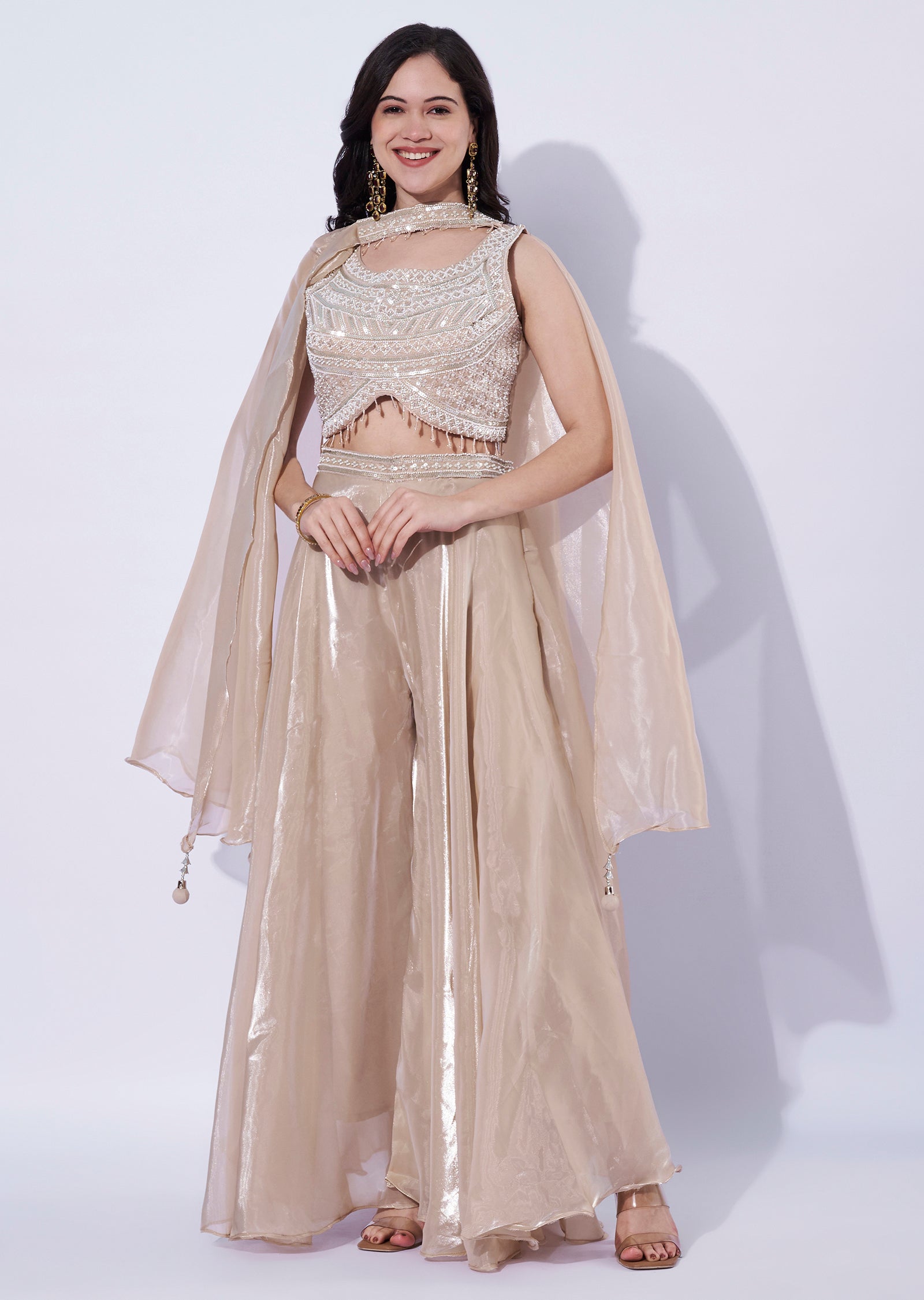 Beige Indo western Palazzo Set