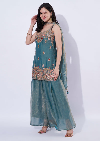 Sea Green Indo western Palazzo Set