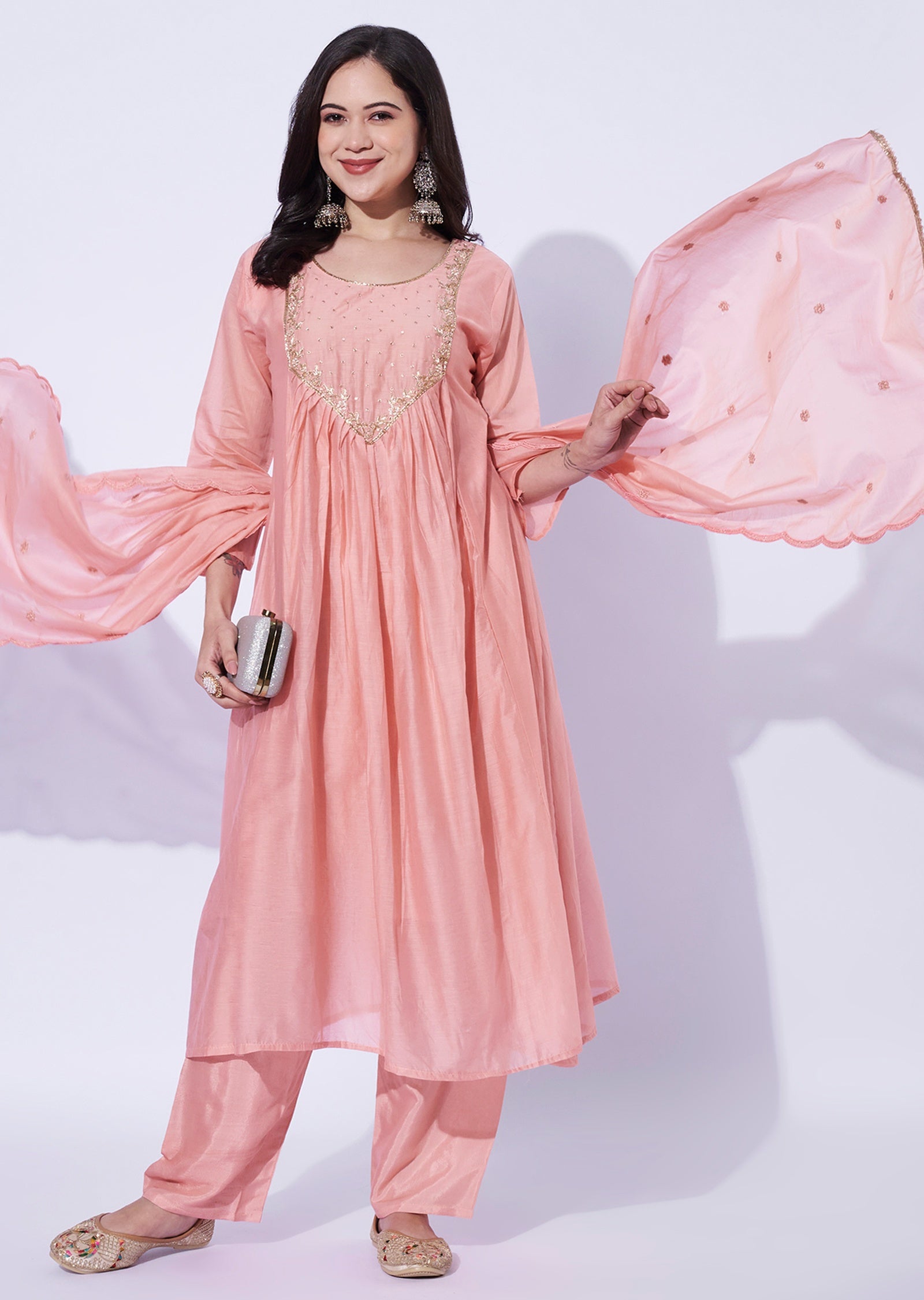Baby Pink Mul Chanderi Anarkali Suit