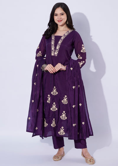 Wine Mul Chanderi Anarkali suit