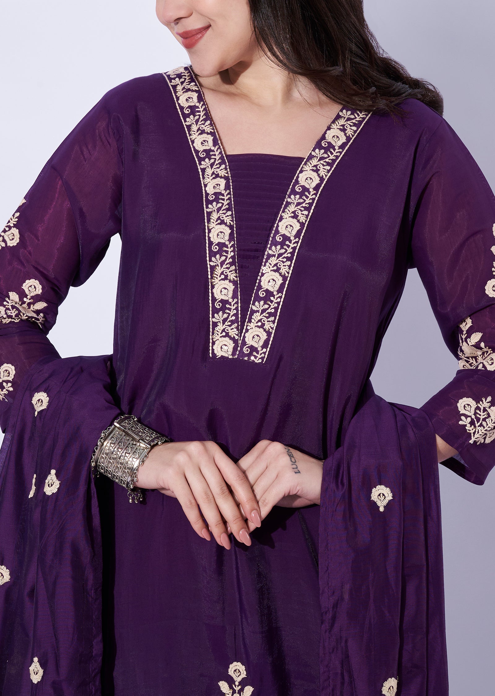 Wine Mul Chanderi Anarkali suit