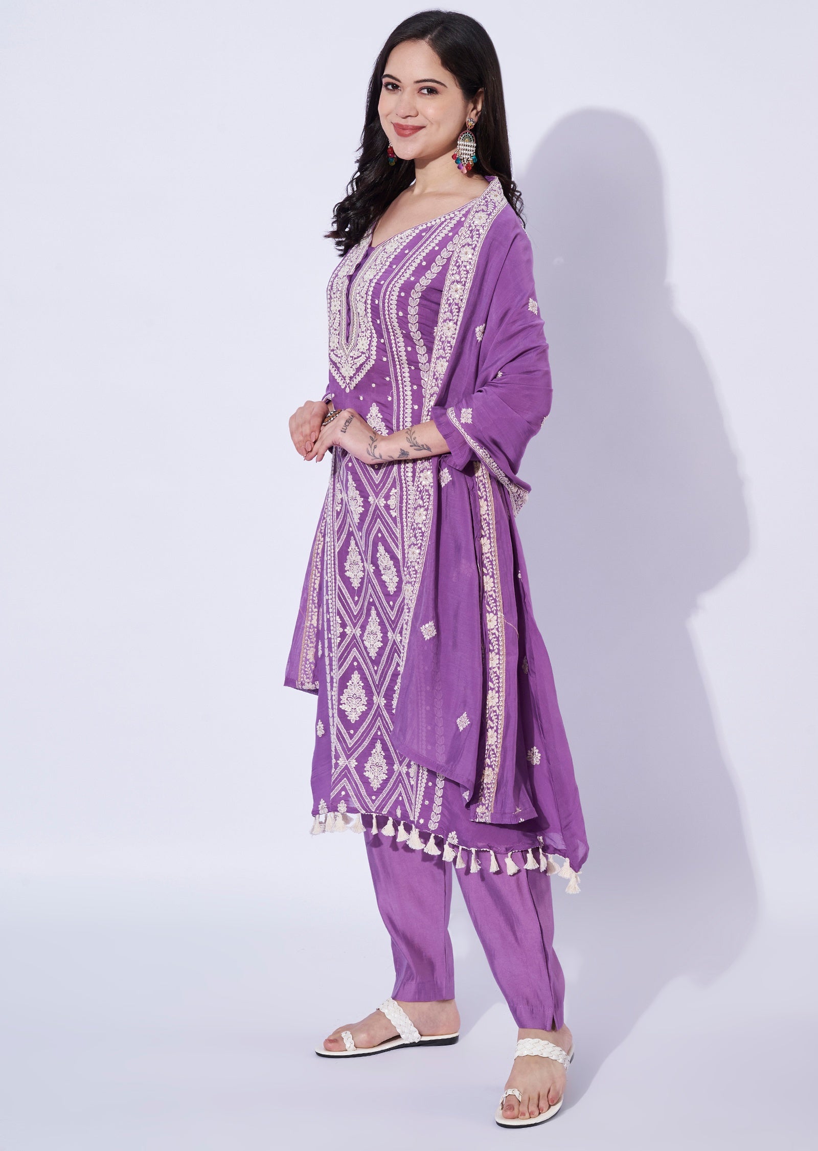 Purple Mul Chanderi Anarkali Suit