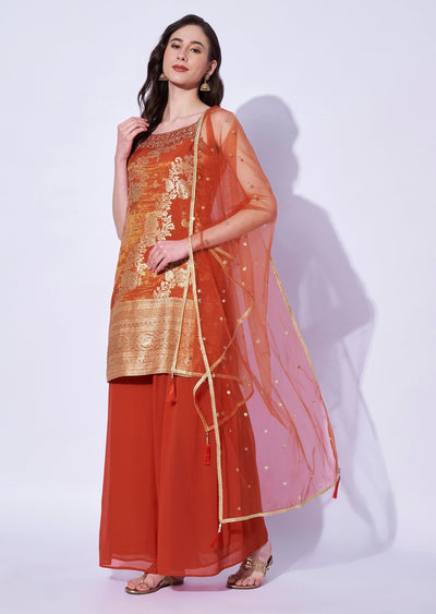 Rust Tissue Sharara Set