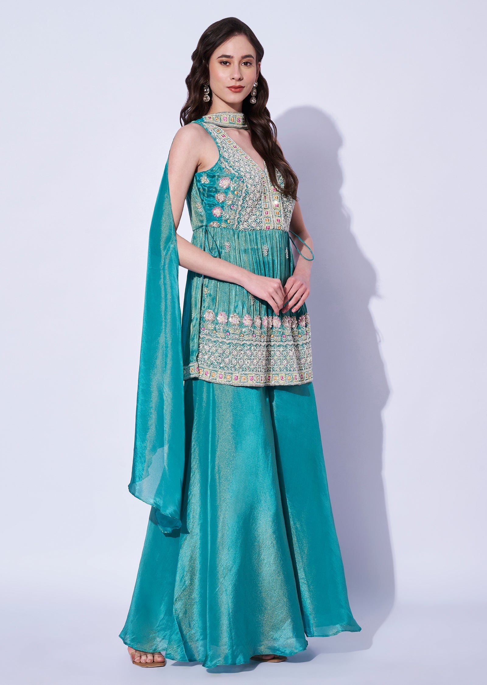 Dusty Blue Tissue Sharara Set