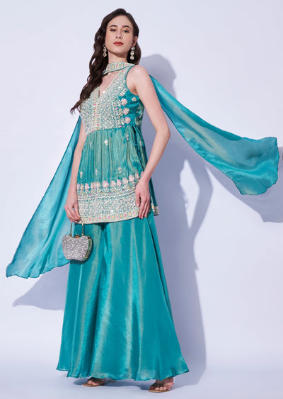 Dusty Blue Tissue Sharara Set