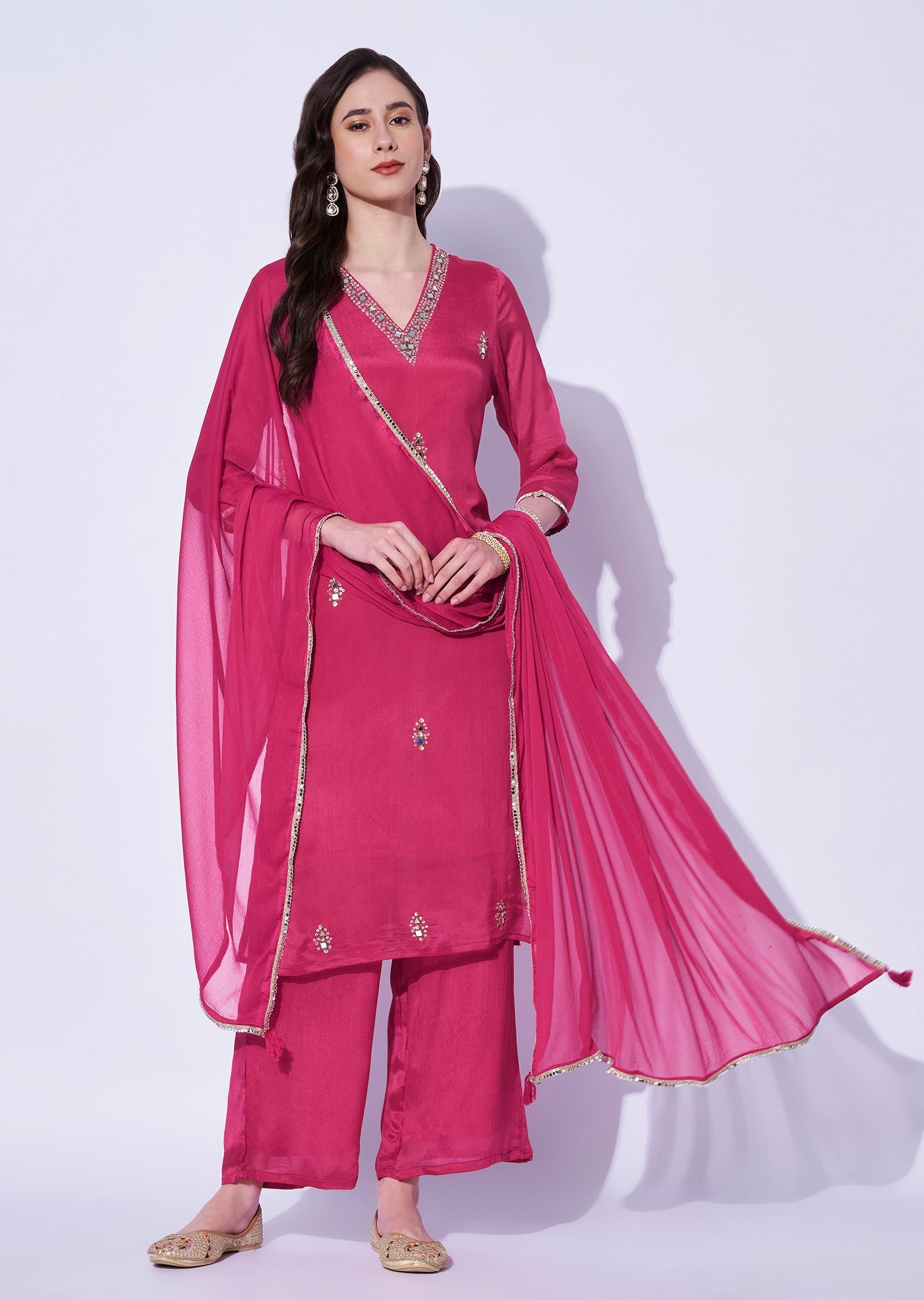 Pink Gold Straight Cut Kurti Set