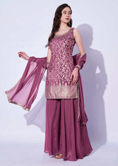 Onion Pink Silk Sharara Set