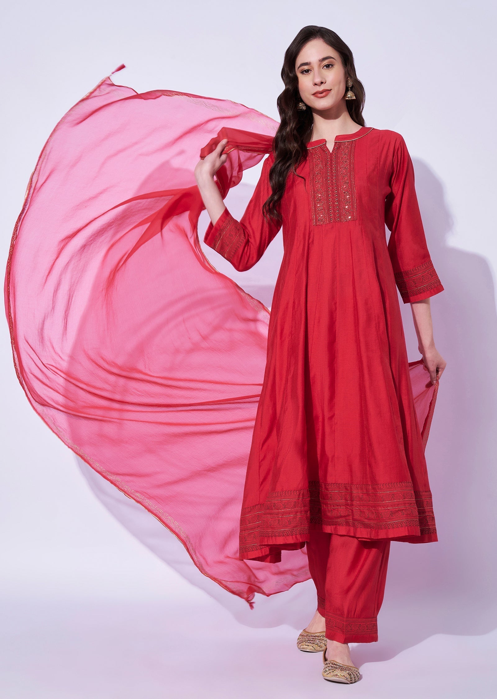 Rani Pink Dola Silk Anarkali