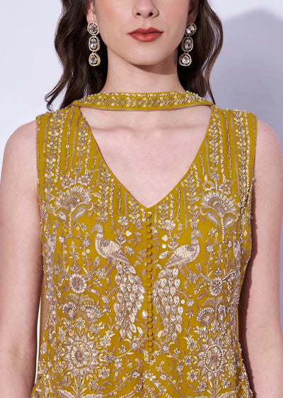 Mustard Georgette Sharara Set