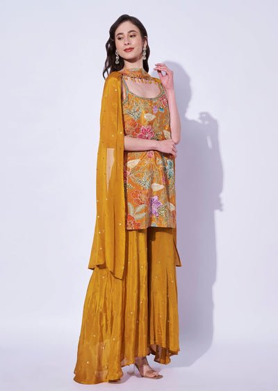 Mustard Silk Sharara Set