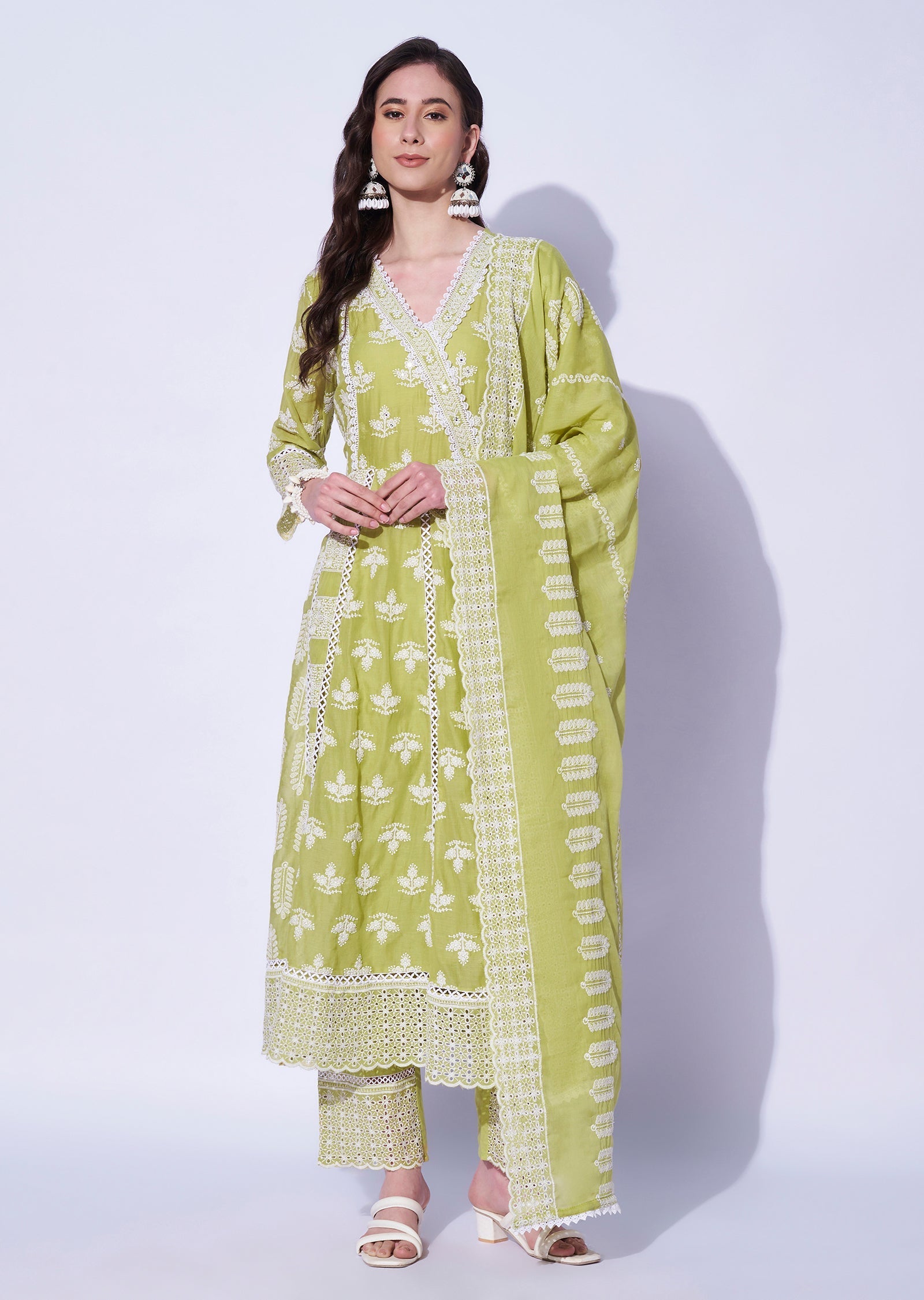 Light Green Cotton Anarkali