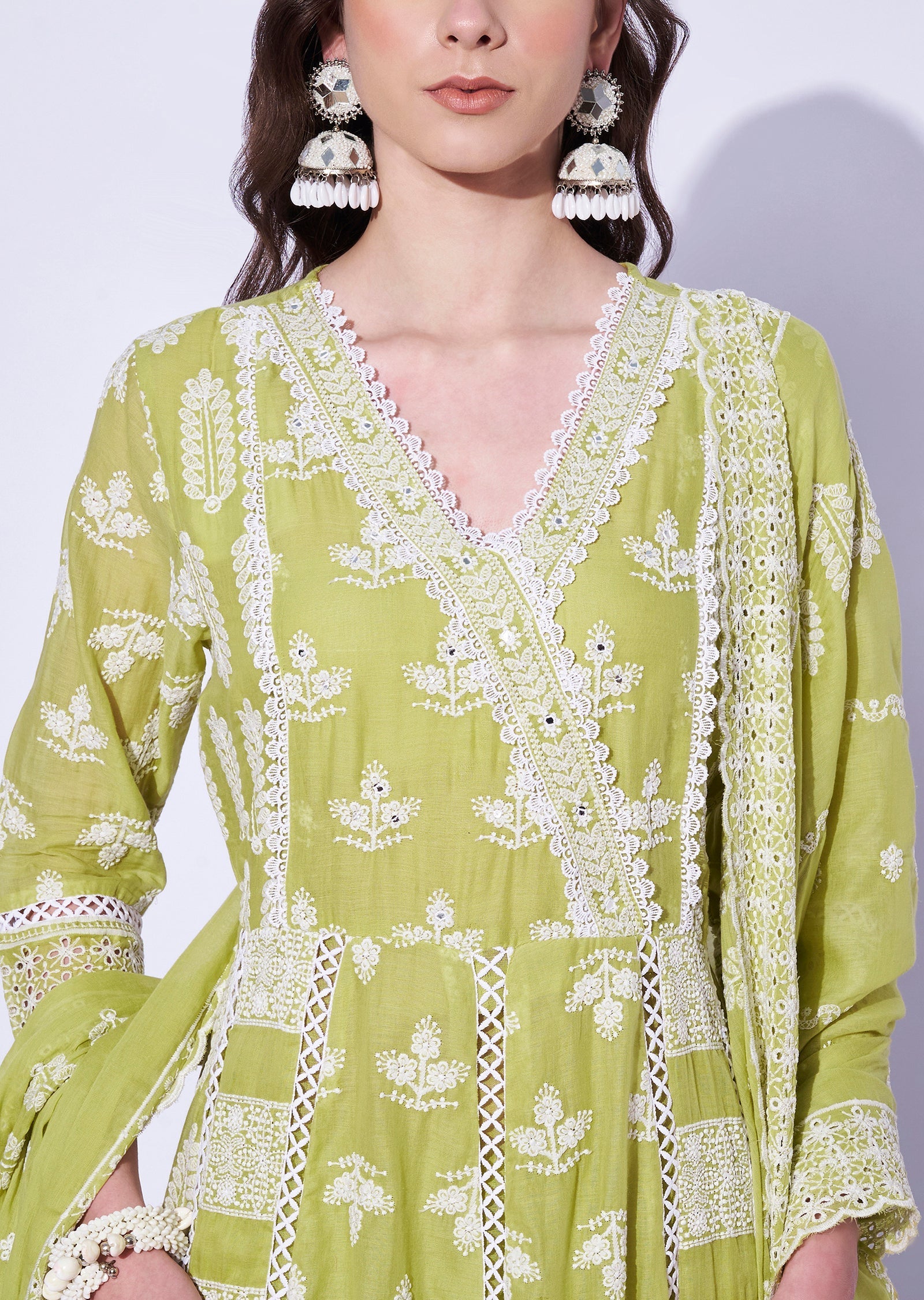 Light Green Cotton Anarkali