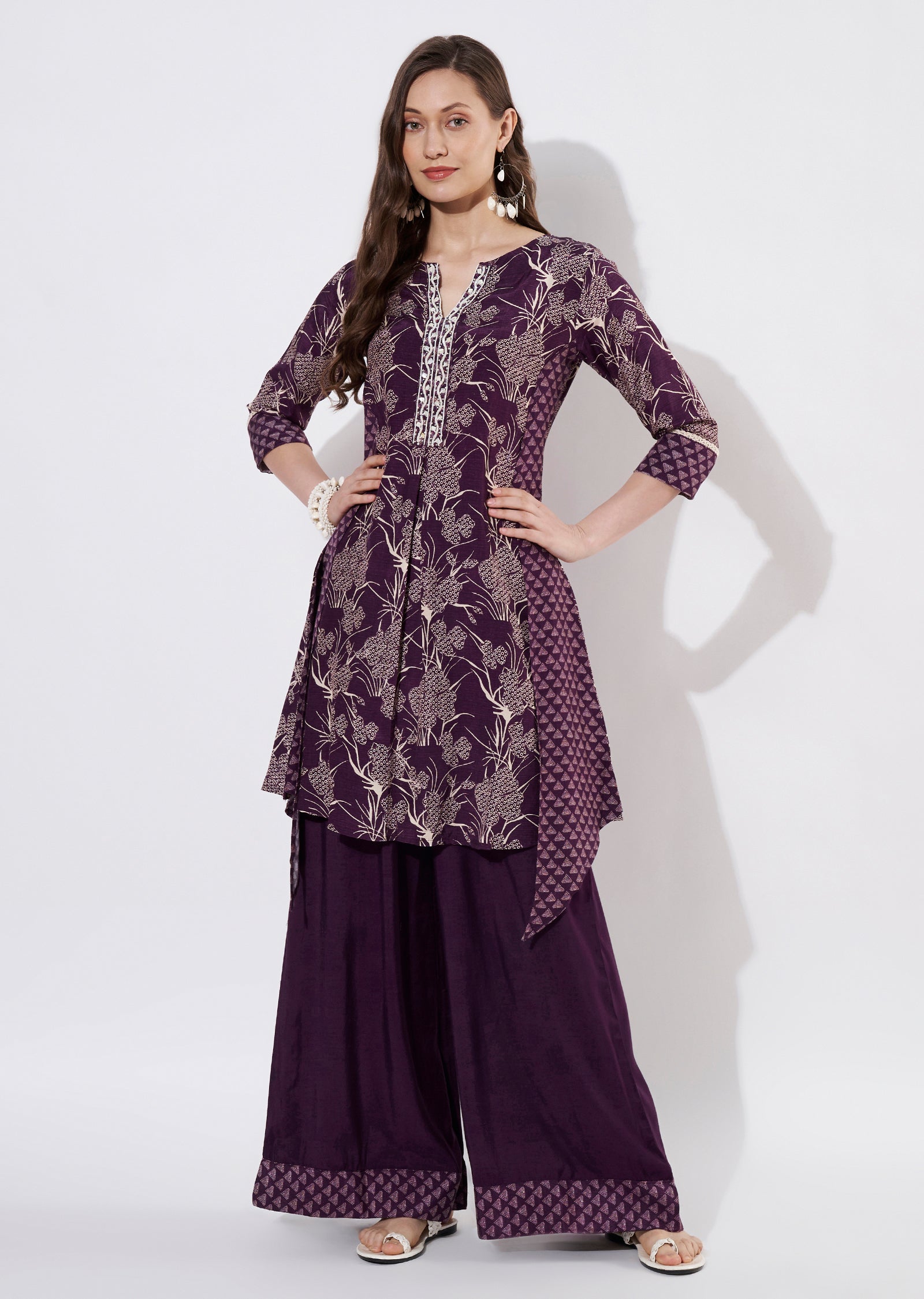 Wine Dola Silk Sharara