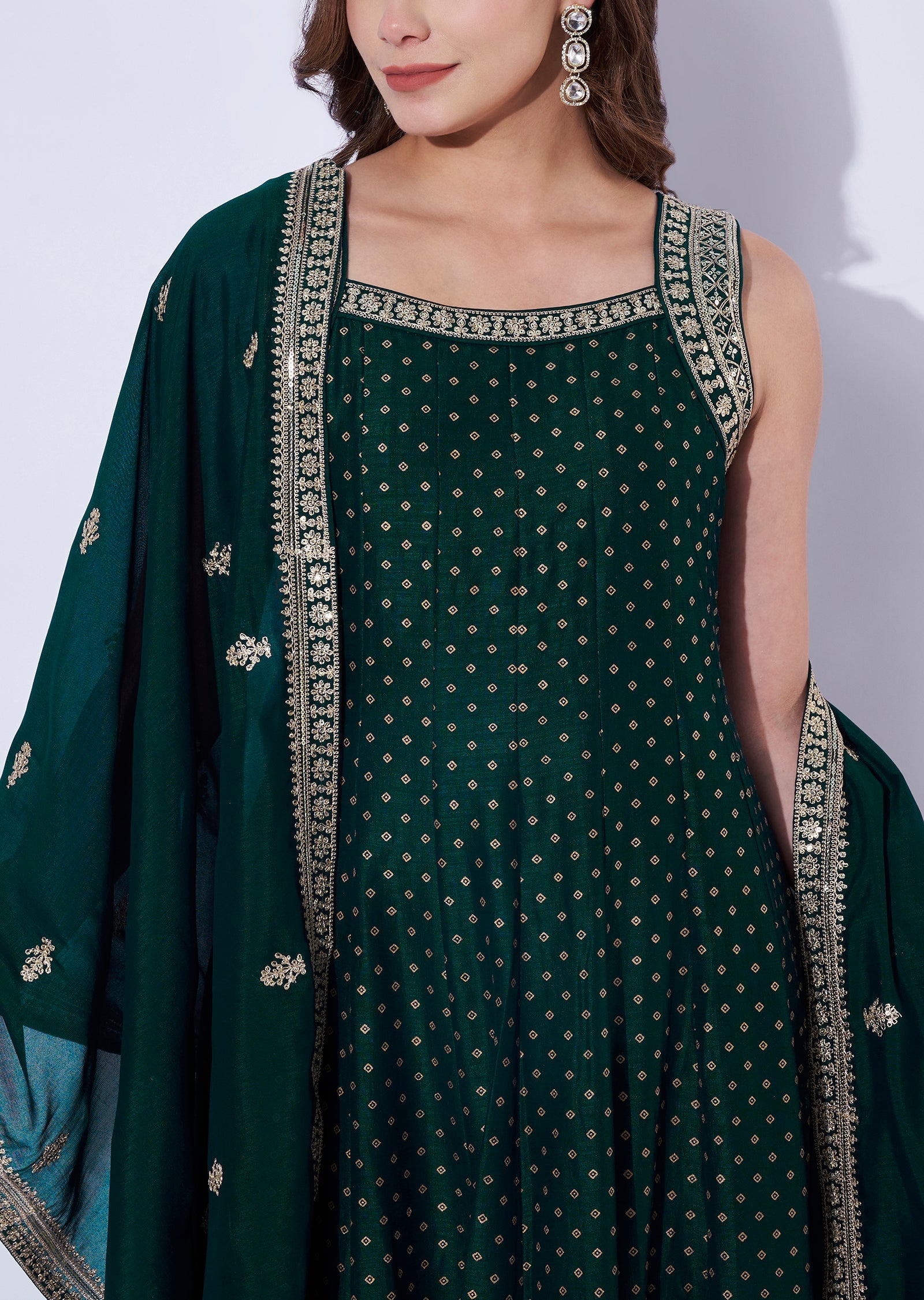Green Silk Anarkali Set