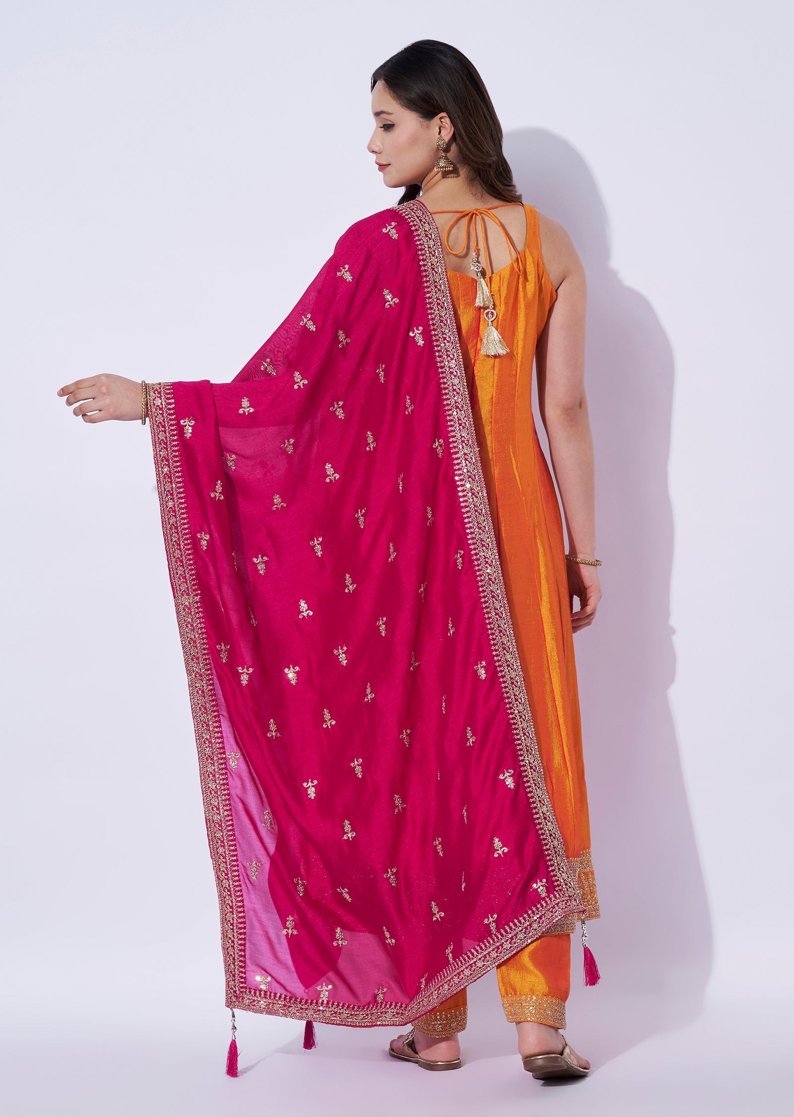 Orange Tissue Anarkali Set