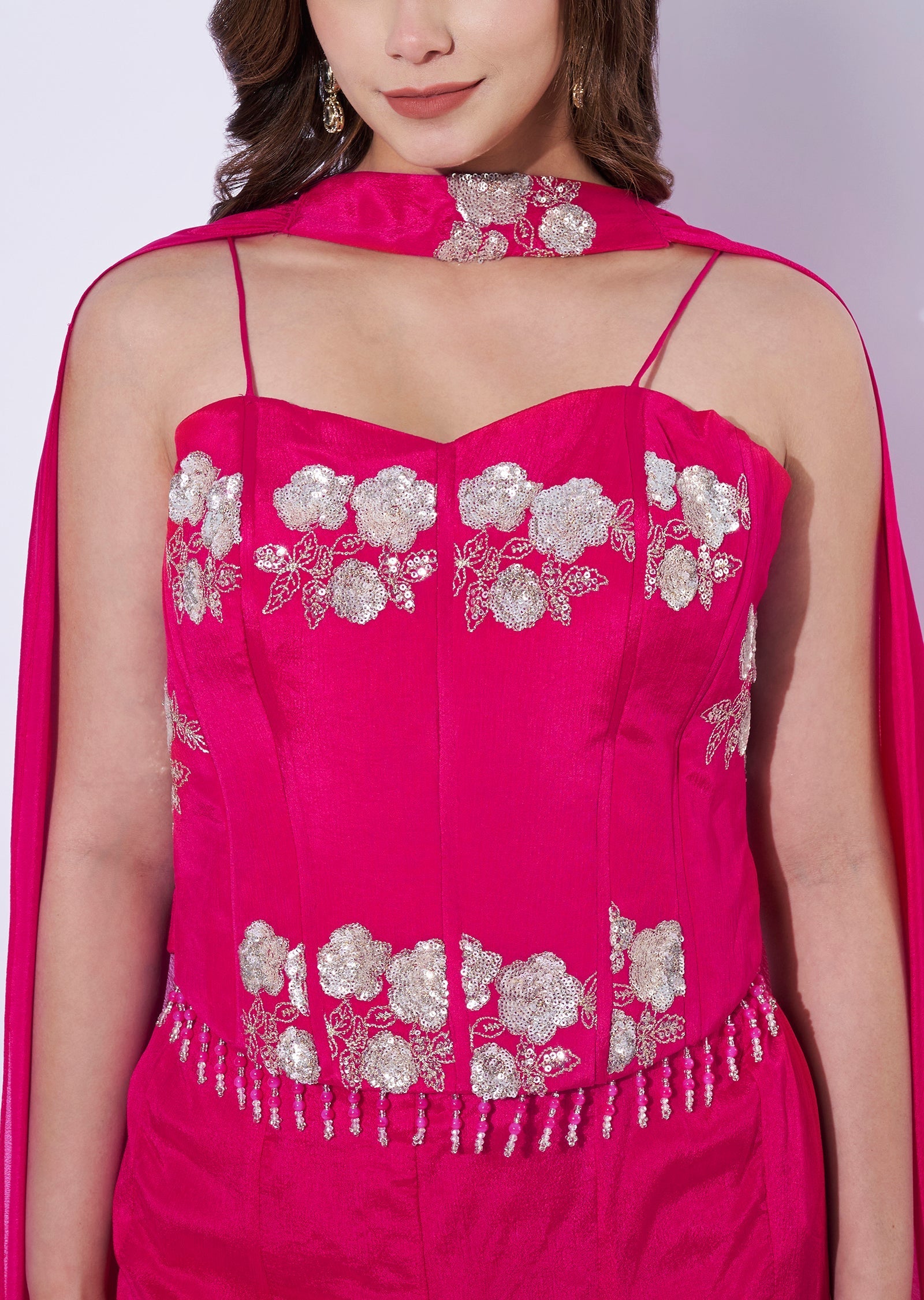 Pink Chinnon Indowestern Set