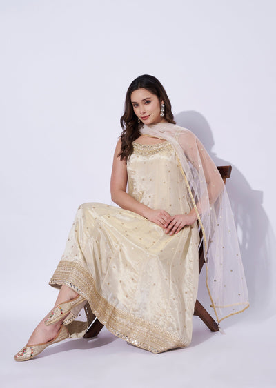 Cream Silk Anarkali Set