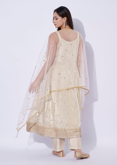 Cream Silk Anarkali Set